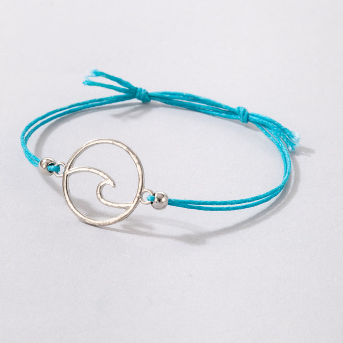 Pulsera ajustable con cordón trenzado étnico y diseño de patrón de ondas