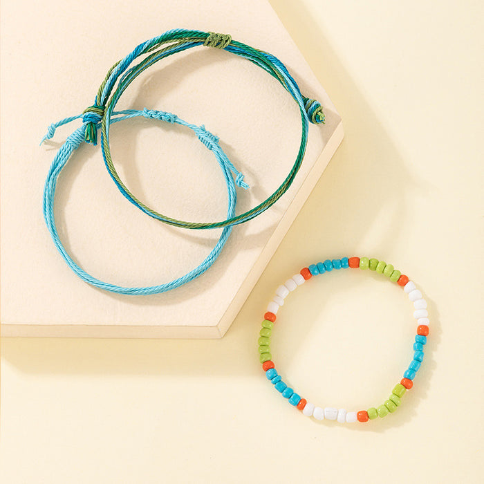 Ethnic Style Braided Multi-Layer Bracelet Set with Geometric Beads