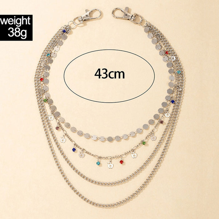 Colorful diamond-studded multi-layer metal disc trouser chain four-layer jewelry