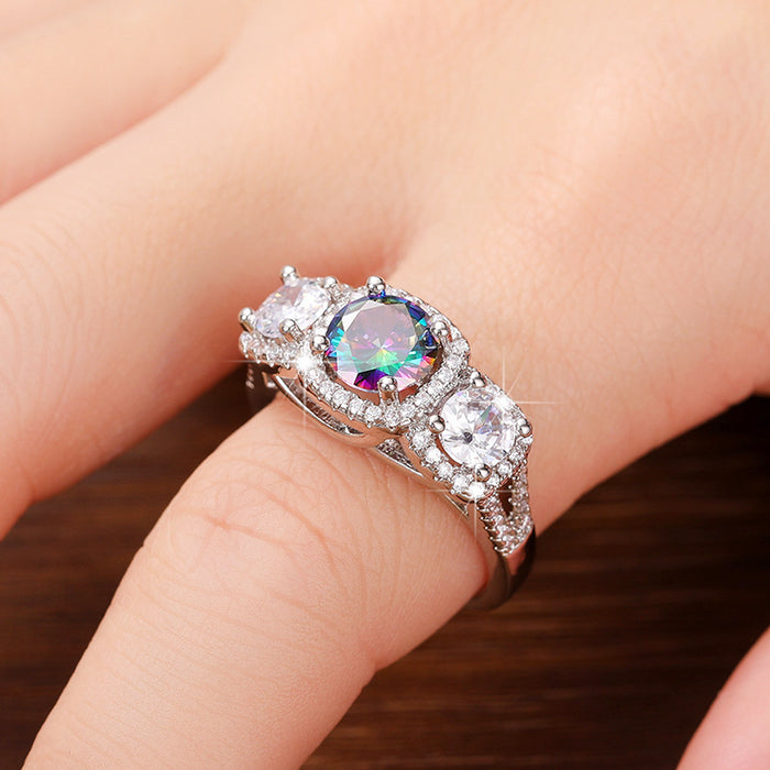 Colorful simulated diamond ring light luxury royal ring