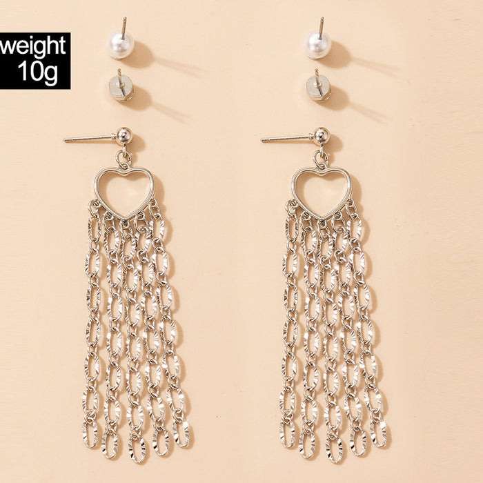 Geometric tassel earrings three-piece metal diamond stud earrings combination set