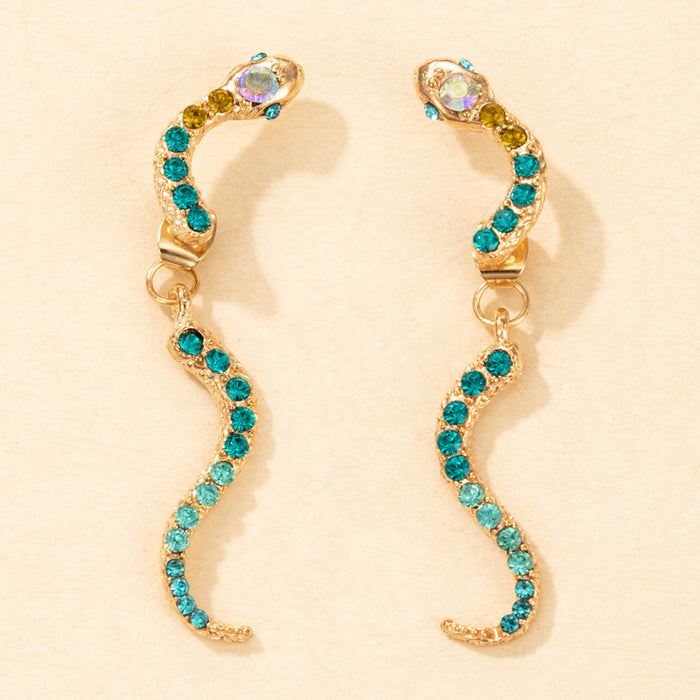 Fashionable diamond-studded snake-shaped earrings, geometric animal earrings