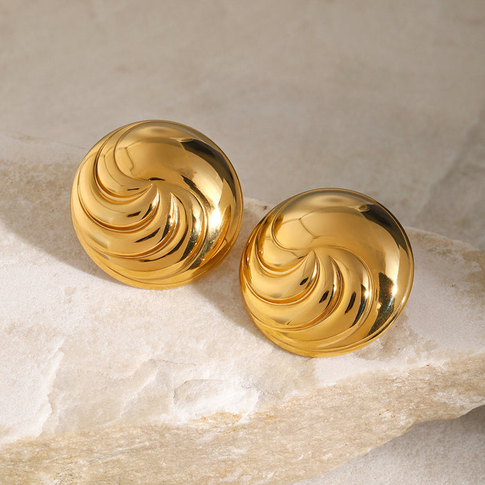 18K Gold Stainless Steel Convex Twisted Circle Earrings - Minimalist Titanium Steel Studs Jewelry