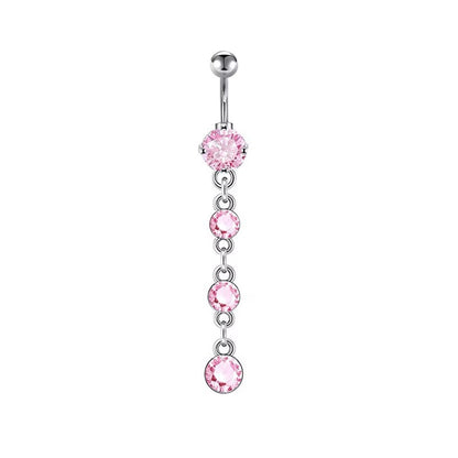 Pink Stainless Steel Zircon Double Heart Curved Barbells for Navel - wallojewerly 