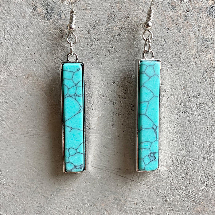 Simple Turquoise Earrings with Geometric Bar and Western Cowboy Style