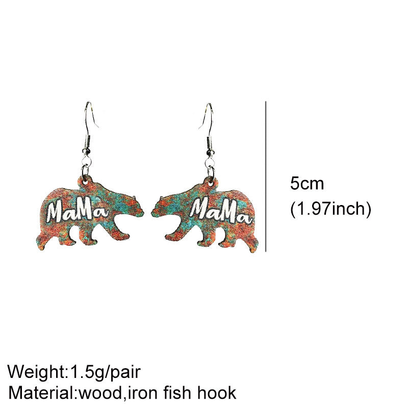 Wooden Mother Bear Earrings