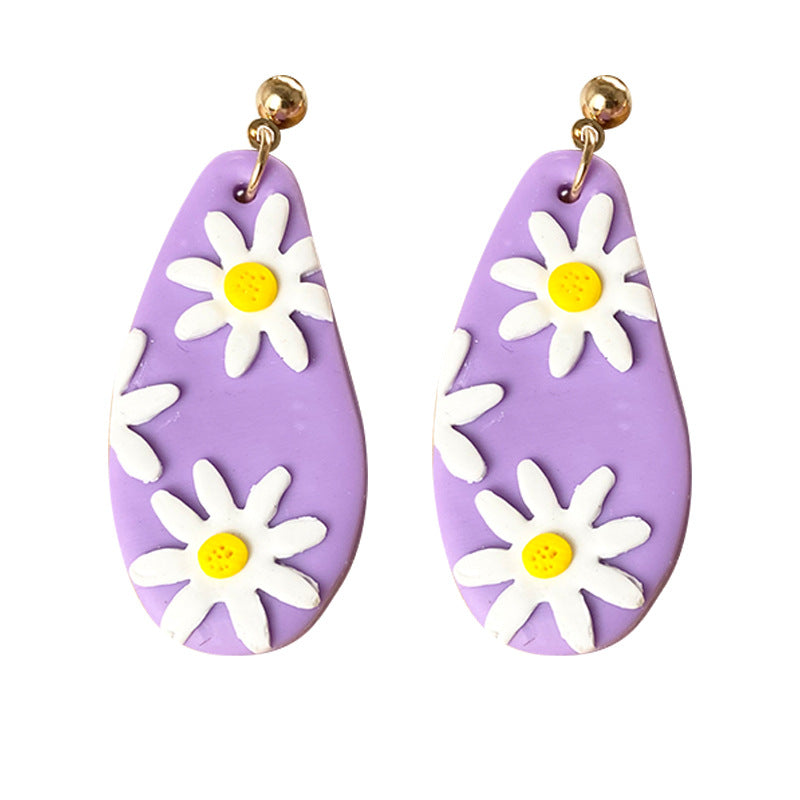 Light Purple Clay Earrings - Pastel Ice Cream Color with Daisy Design