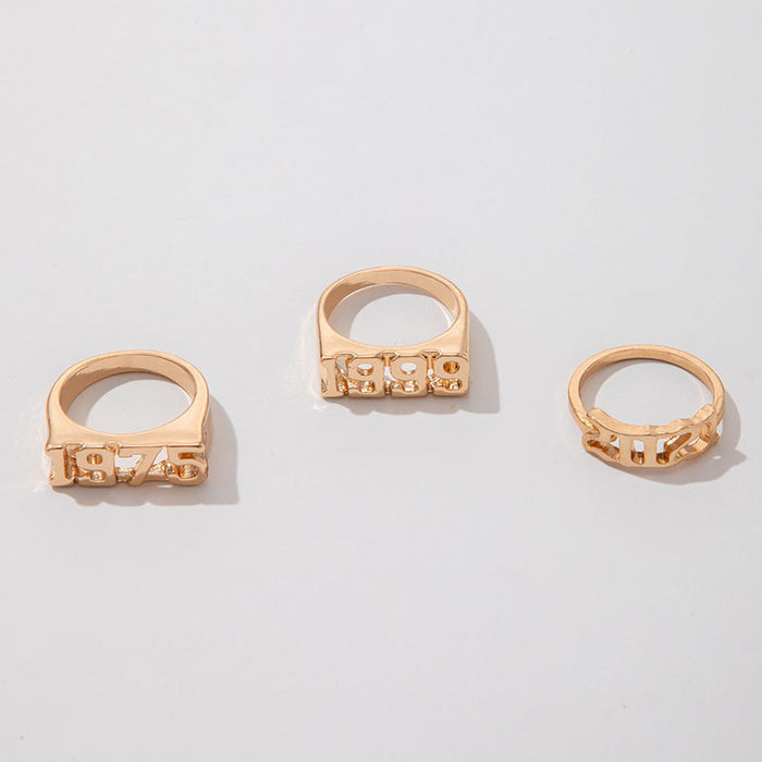 Simple Niche Digital Seal Three-Piece Ring Set