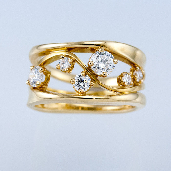 Wave geometric line ring gold zircon women's ring