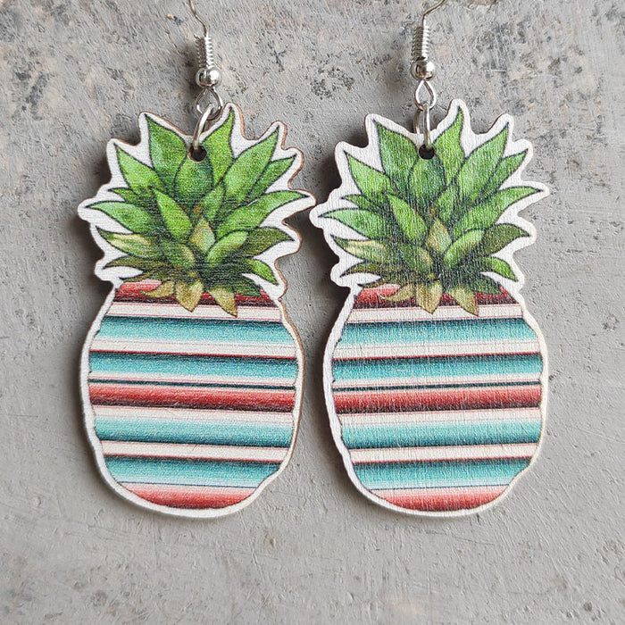 Pineapple Earrings with Aztec Cow Print and Leopard Pattern