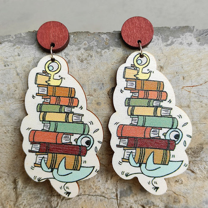 Wooden reading duck earrings