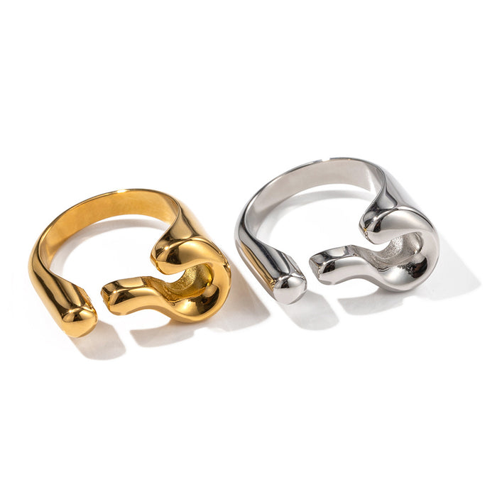 18K Gold Plated Irregular Open Ring - Stainless Steel Women's Trendy Versatile Jewelry