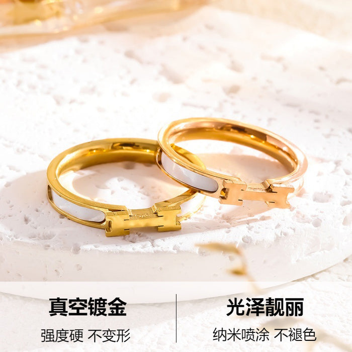Wholesale white shell titanium steel rose gold rings