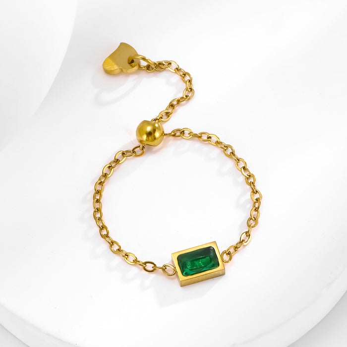 Wholesale titanium steel green zircon adjustable drawer chain rings