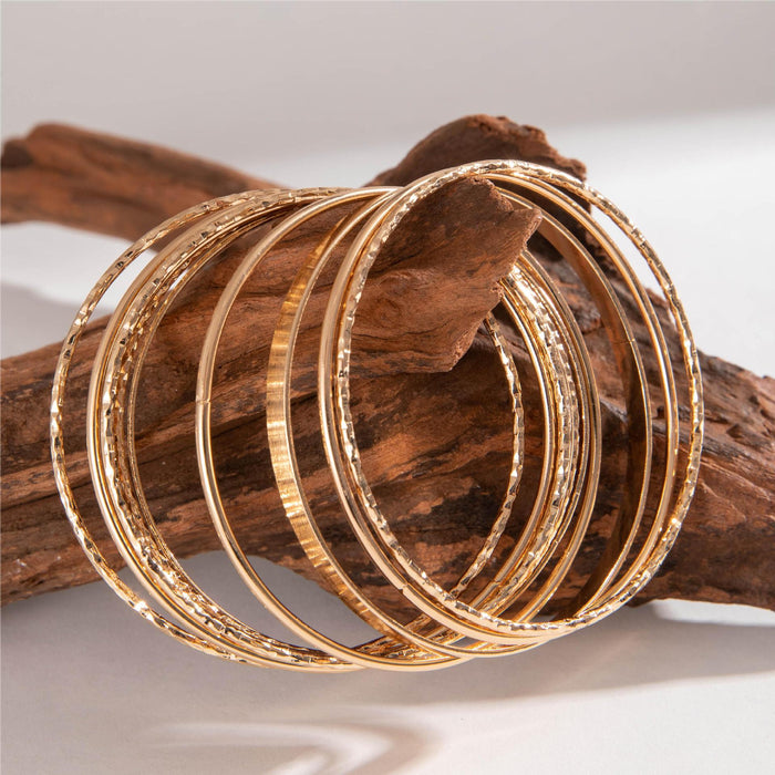 European Retro Exaggerated Wide Flat Cuff Bracelet Set - Gold Shiny Irregular Bracelet Jewelry