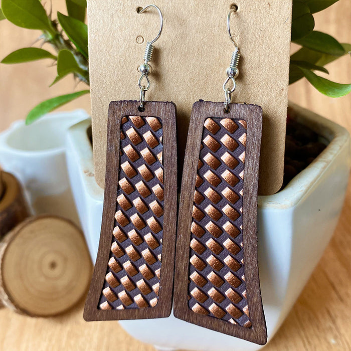 Wooden plaid earrings