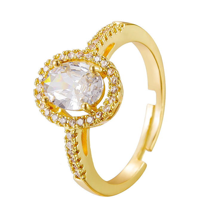 Wholesale copper micro-painted zircon oval open ring