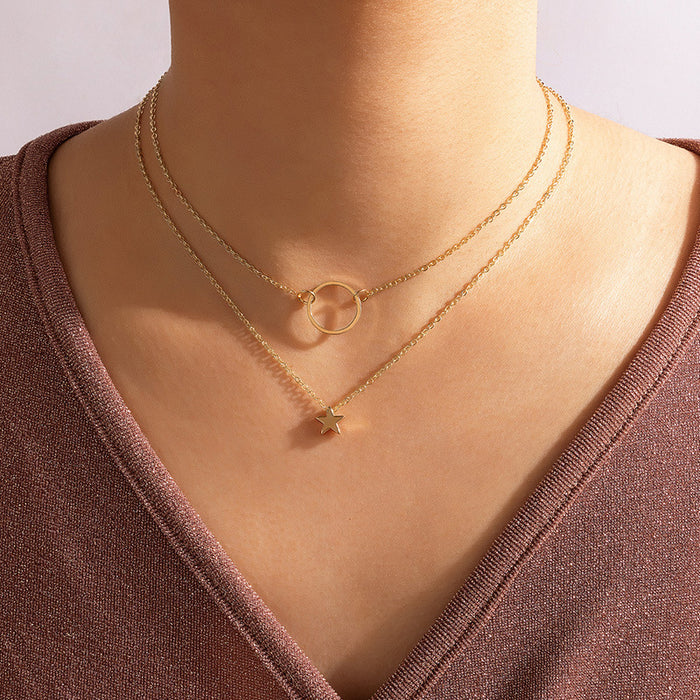 Collar geométrico multicapa para mujer: joyería minimalista con colgante circular