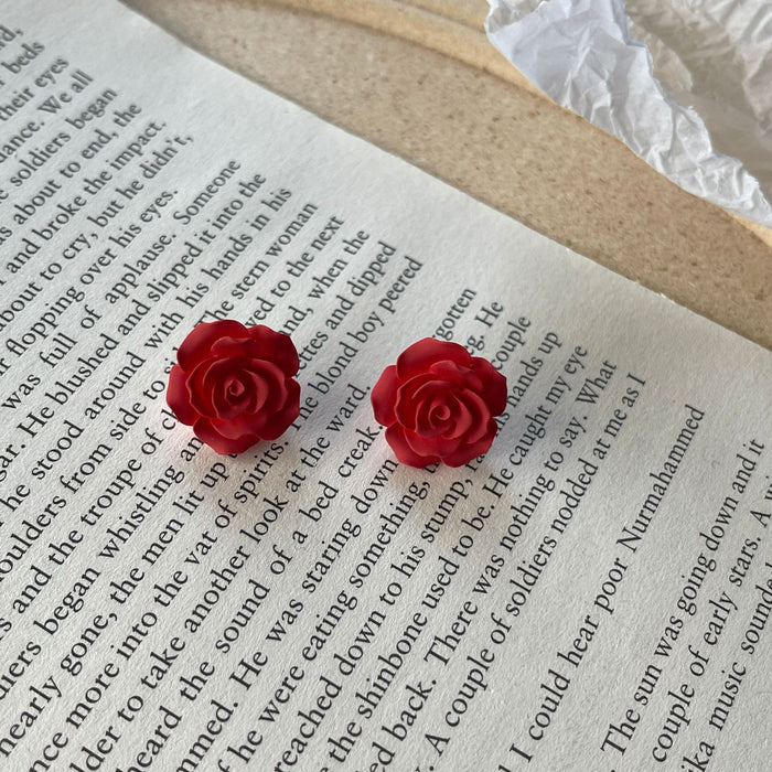 Rose earrings S925 silver needle retro simple earrings