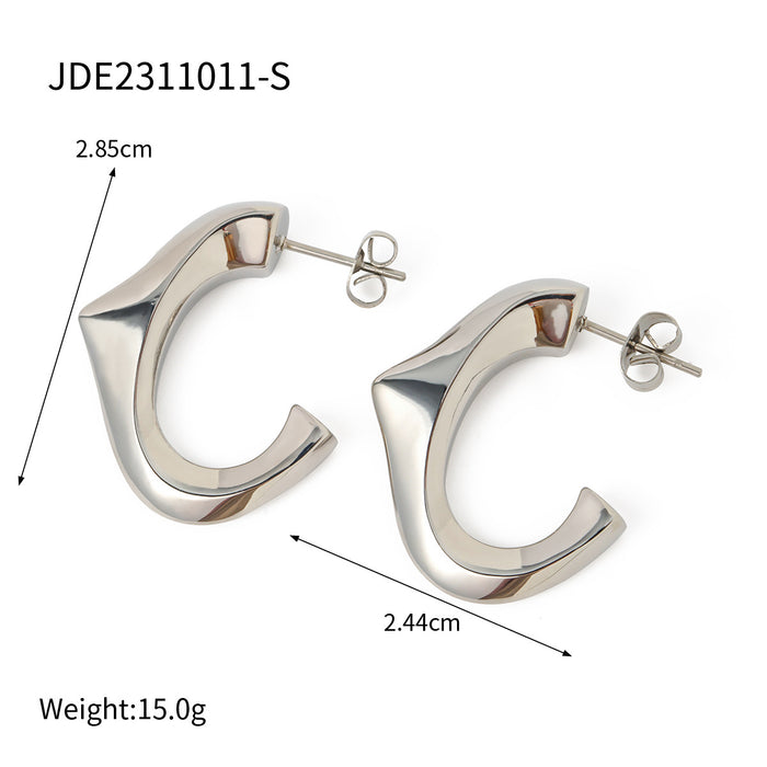 18K Gold Plated Stainless Steel Triangular C-Shape Earrings - Fashionable Jewelry for Women