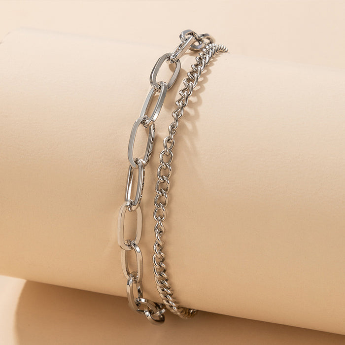 Punk Style Chain Bracelet Set with Geometric Hollow Design