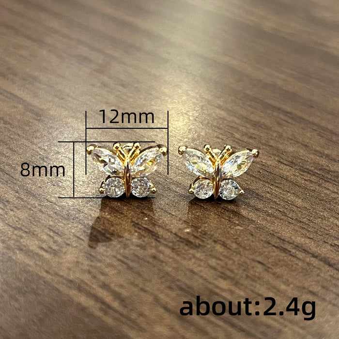 Korean style simple zircon small butterfly earrings