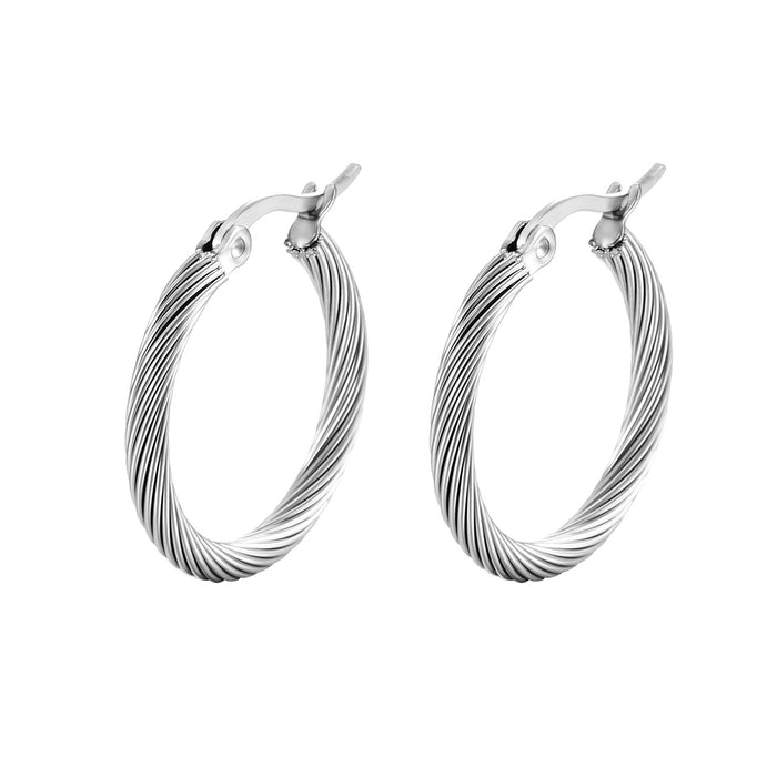 Women's stainless steel round earrings simple real gold plated wire rope earrings