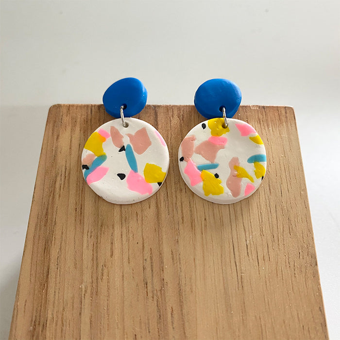 Spring/Summer Multi-Color Geometric Clay Earrings - Artistic Handmade Jewelry