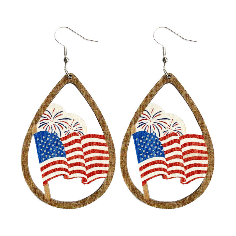 Wooden flower patriotic earrings