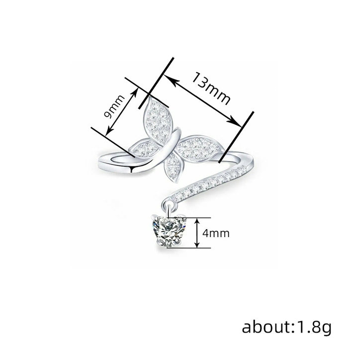 Butterfly opening adjustable heart ring for women