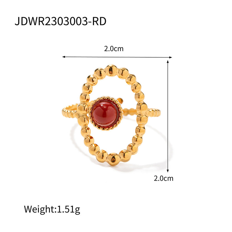 Anillo abierto de ágata roja de acero inoxidable