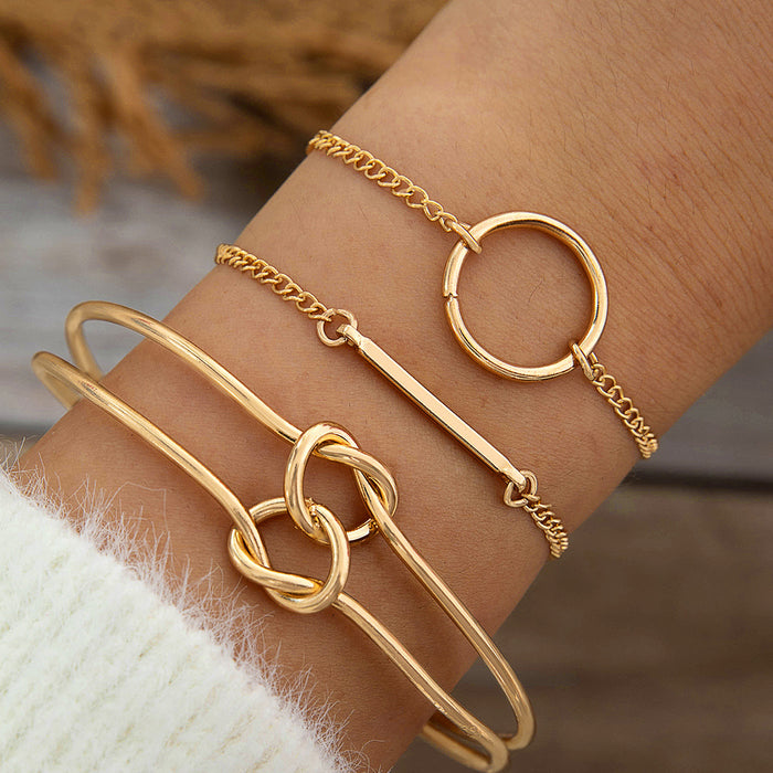 Simple Wide Bracelet Set - Geometric Round Bangle Jewelry