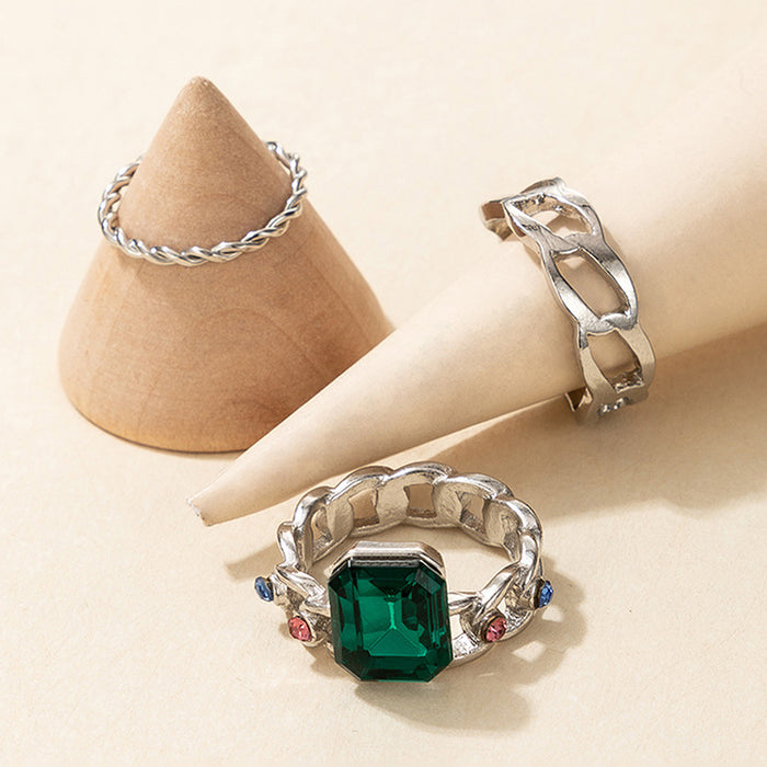 Green zircon vintage fashion ring 3-piece set