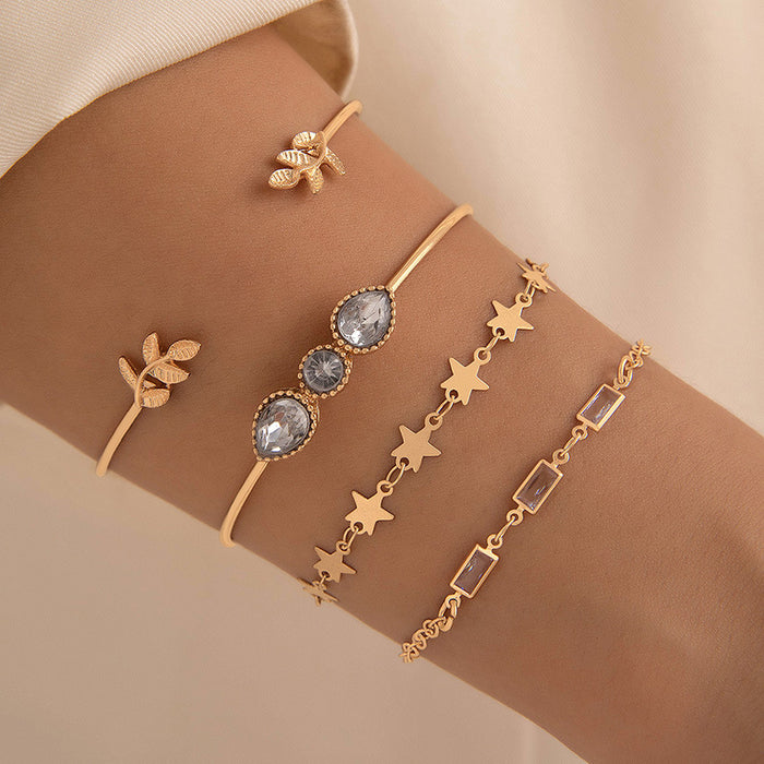 Leaf Rhinestone Bracelet Set - Four-Piece Star Tree Jewelry for Women