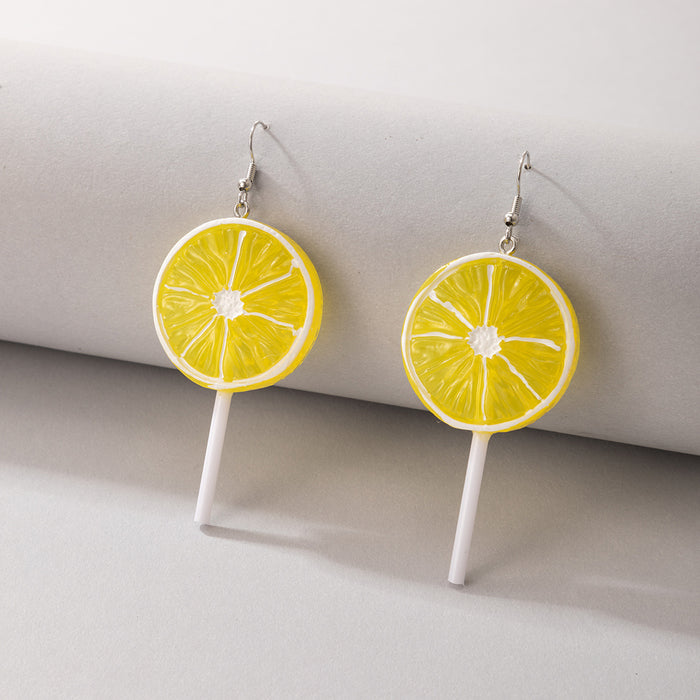 Lemon Lollipop Watermelon Fruit Resin Irregular Ear Hook Earrings