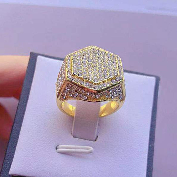 Alloy full diamond diamond ring men's European and American fashion men's ring