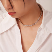 Trendy 6mm Wide Necklace - 18K Gold-Plated Stainless Steel with Square Cubic Zirconia Pendant - wallojewerly 