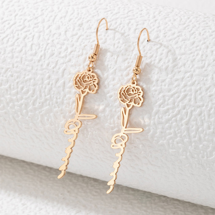 Alloy Rose Hollow Ear Hook Geometric Flower Earrings