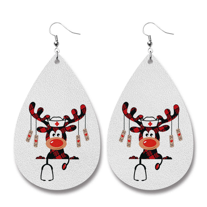 Christmas PU Leather Earrings with Doctor and Nurse Snowman Gifts