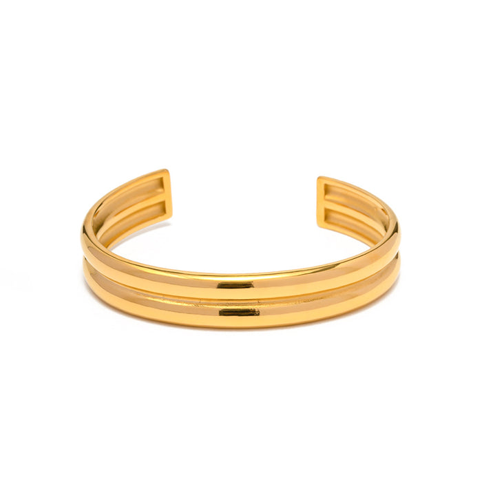 18K Gold Plated Stainless Steel Double Layer Exaggerated Cuff Bracelet - Fashion Jewelry for Women