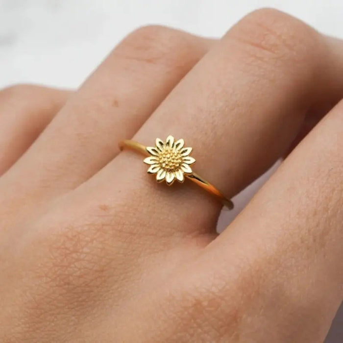 Sunflower flower ring artistic temperament ring