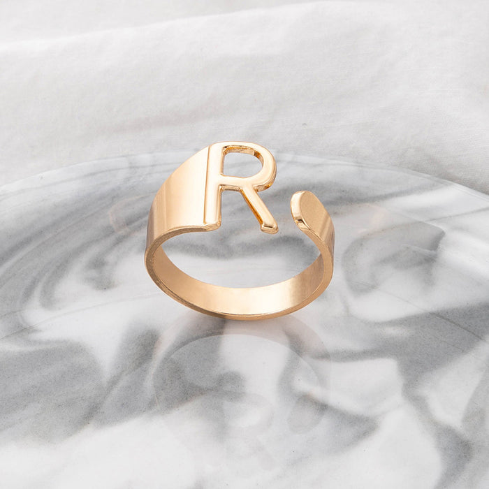 Black oil drop letter love ring geometric rose simple single ring