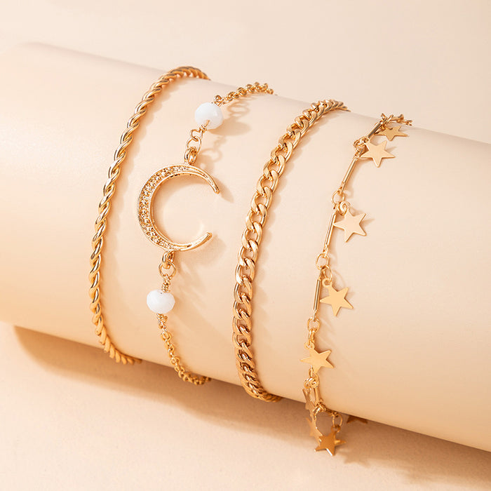 Moon and Star Bracelet Set - Gold Chain Beaded Bracelet Collection