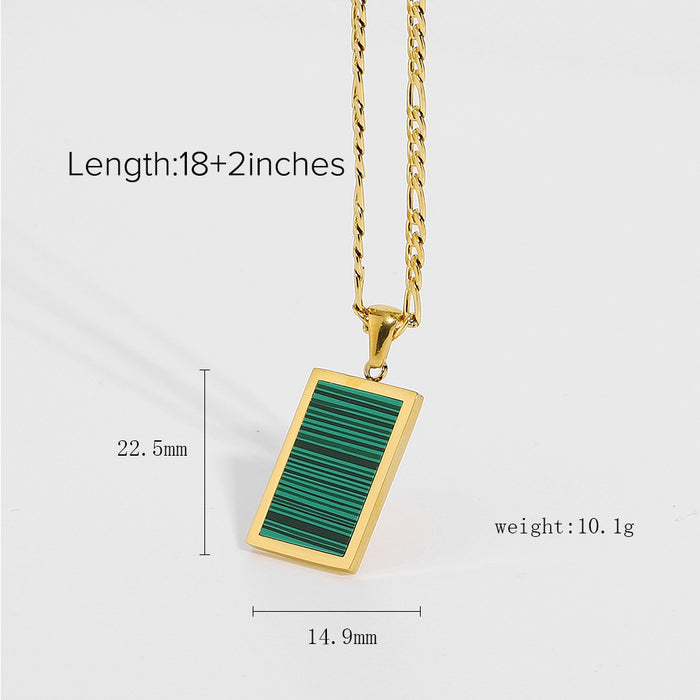 Rectangle Abalone Malachite Onyx Shell Pendant Necklace - Stainless Steel Electroplated Chain with Lock Clasp