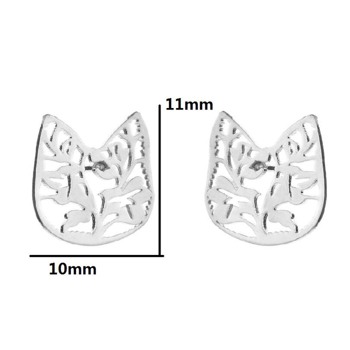 Cat Stainless Steel Stud Earrings - Spring-Inspired Floral and Leaf Jewelry