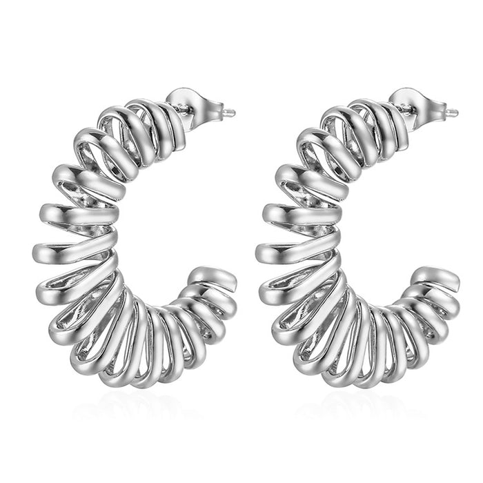 Stainless steel spring ring earrings, exaggerated trendy simple retro style earrings