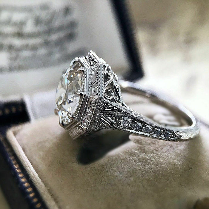 Anillo de circonita con microincrustaciones en paquete cuadrado creativo, regalo de aniversario de bodas