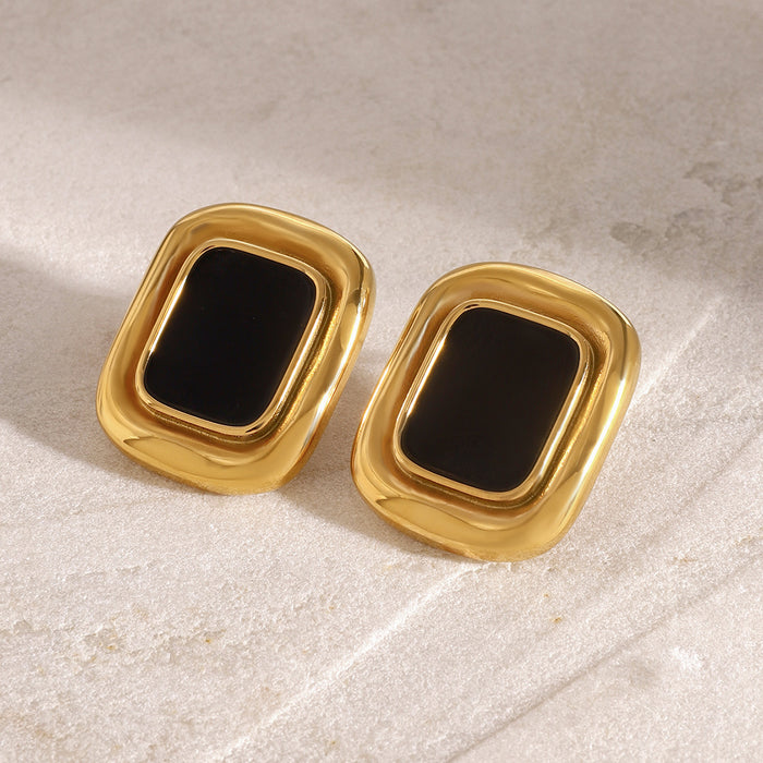 Stainless steel resin square earrings retro light luxury earrings French style