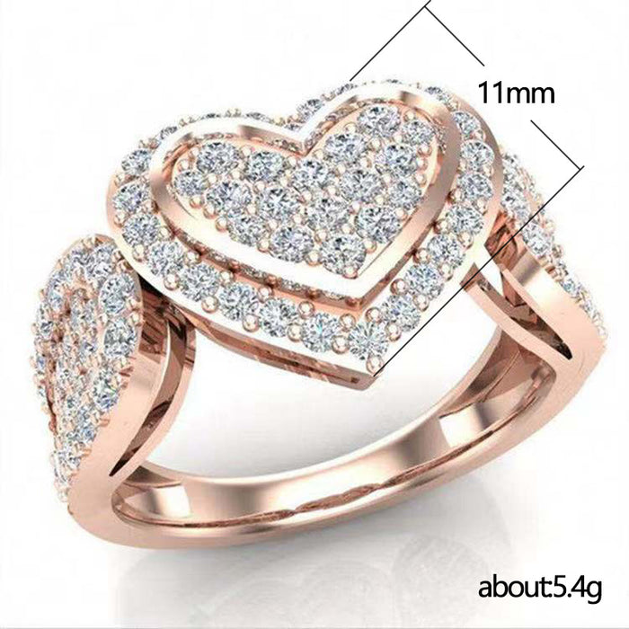 Rose gold plated heart full diamond ring luxury European and American ring