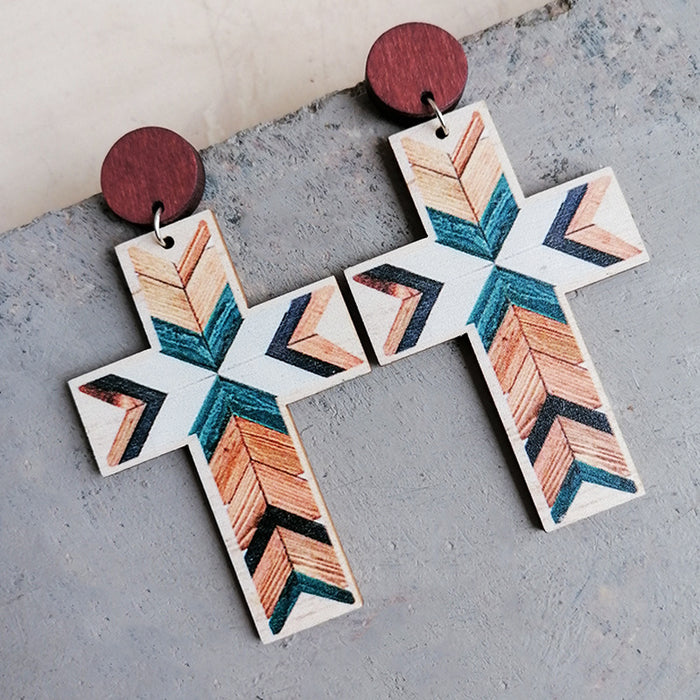 Vintage Cross Earrings with Creative Pattern Design